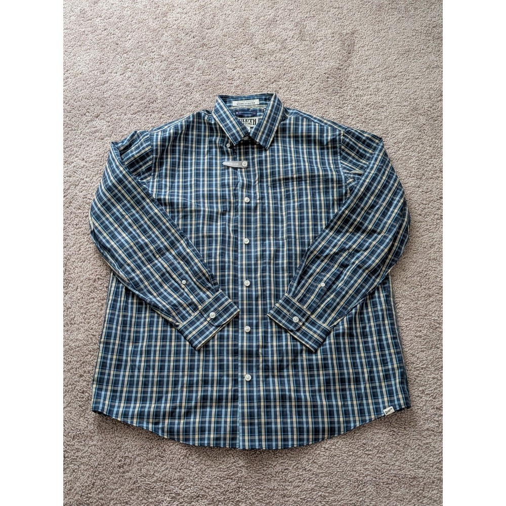 Duluth Wrinkle Fighter Magnetic Shirt Pale Navy Multi Windowpane Mens Large